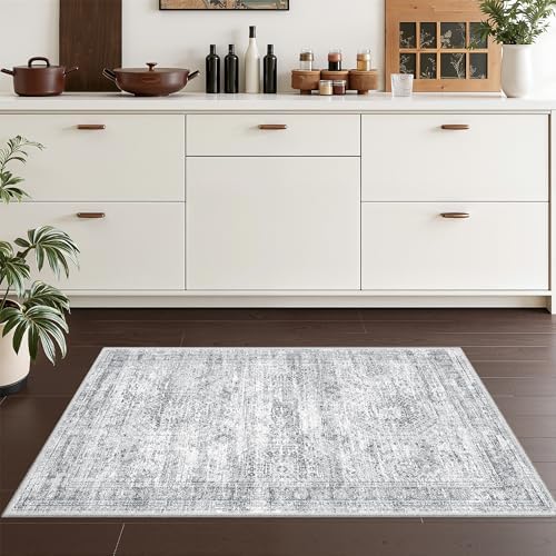 2x3 Rug Non Slip, Small Washable Entryway Rug,Grey