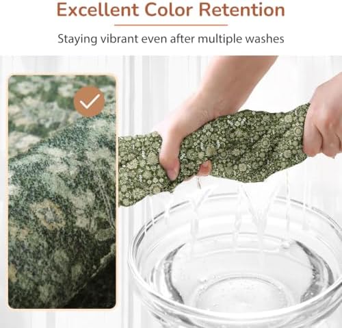 OPPODREAM Vintage Dark Green Area Rugs 4' Round, Washable Rug for Living Room