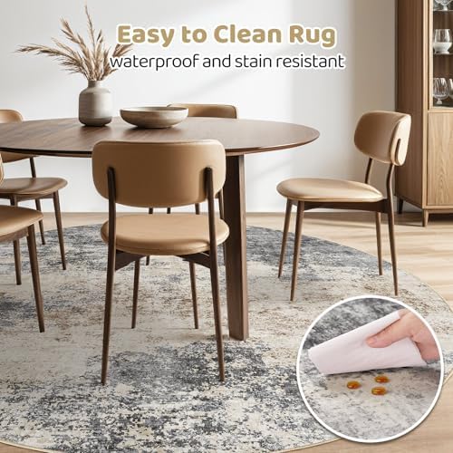 LOONGRUG Round Rug 10x10 Washable Circle Large Neutral Modern Abstract Rug