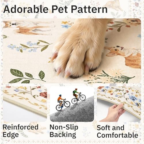 Soalmost Dog 5x7 Area Rugs for Living Room, Washable Animal Soft Rug Beige