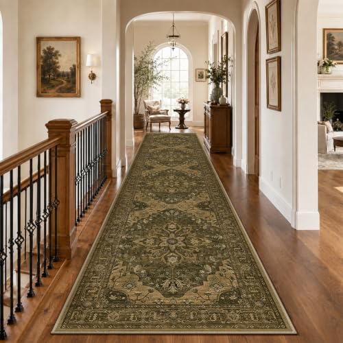 RELEANY Washable Area Rug, Runner 3'x12', Brown/Dark Brown