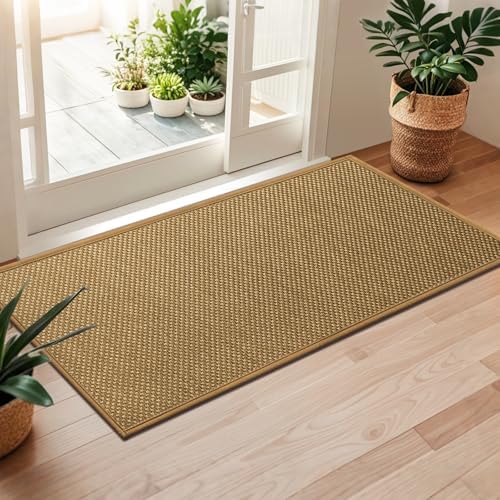 LEKEEPGO Door Mat 24"x47", Non Slip Washable Indoor Door Mat, Light Brown