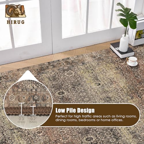 Washable Area Rug 9' x 12' Vintage Traditional Persian Mat - Foldable Distressed Non-Slip Machine Washable Carpet for Living Room Bedroom Kitchen Home Decor - Umber and Slate