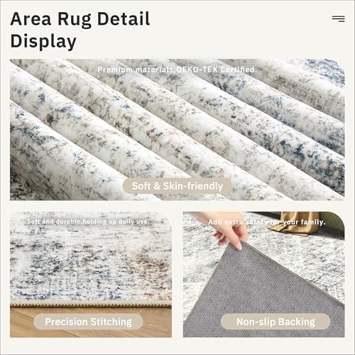 Soalmost Washable Runner Rug 2'6"x8' Kitchen Hallway Runners Blue/Ivory
