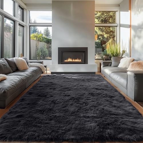 OLANLY 6x8 Machine Washable Large Area Rugs for Living Room, Bedroom, Soft Fluffy Shaggy Bedside Rug, Indoor Floor Carpet for Kids Girls and Boys, Dorms, Nursery, Home Decor Aesthetic, Black
