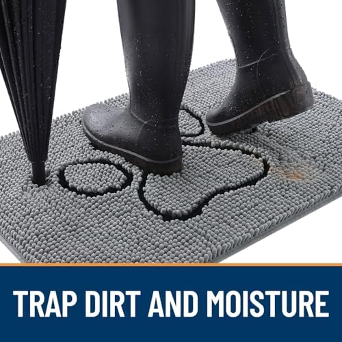 OLANLY Dog Door Mat for Muddy Paws 36x24, Paw Print Design Chenille Mud Mat