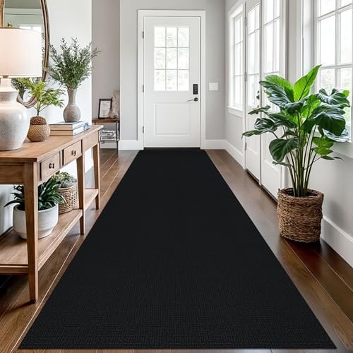 EARTHALL Washable Runner Rug, Non Slip Hall Runner, 3x12 Ft, Black Heather