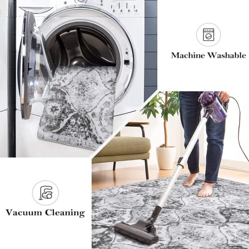 Lahome Moroccan Washable Runner Rug, 2x6 Grey Kitchen Runners for Hallways
