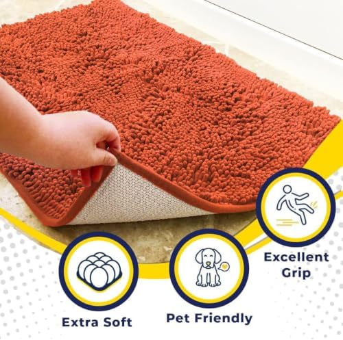 Muddy Mat® | Super Water Absorbent Door Mat Indoor, Microfiber Quick Dry Chenille Entryway Rug, Slip Resistant Front Door Mat, Indoor Mats for Entryway, Machine Washable Pet Rug, Coral 24" x 96"