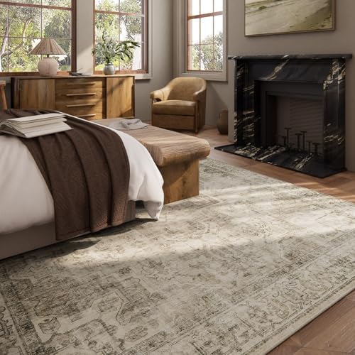 Washable Area Rugs for Living Room: 6x9 Bedroom Area Rugs Boho Vintage Rugs Stain Resistant Non Slip Low Pile Soft Lightweight Carpet for Kitchen Dining Room Farmhouse Nursery Kids Room Home Office