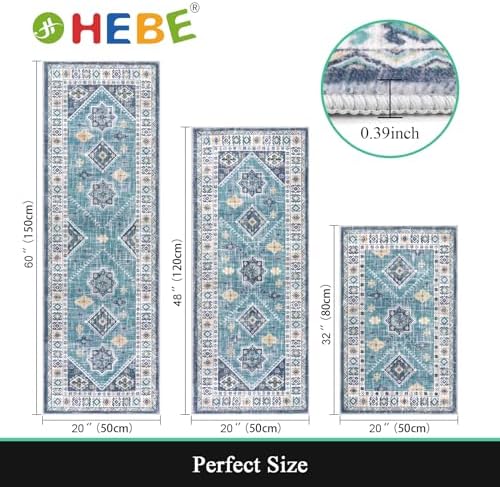 HEBE Boho Kitchen Rugs Set of 3, Non Slip Washable Kitchen Mats for Floor