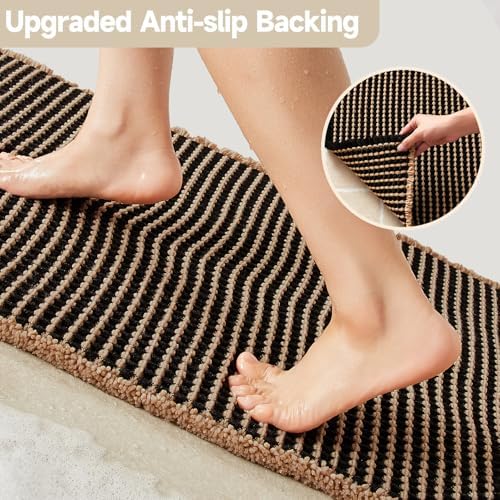 TYUU Waffle Bath Mat, Boho Bathroom Rugs Non Slip, 36x24 Khaki & Black