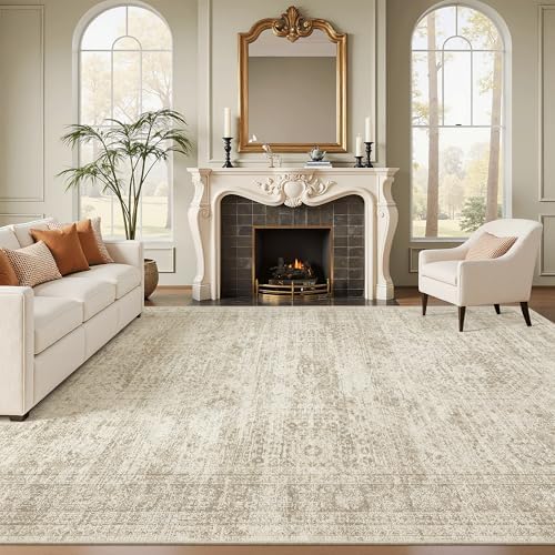 Soalmost Washable Area Rug 8x12 Large Soft Beige Rugs for Living Room