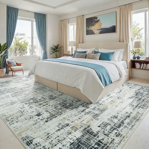 8x10 Washable Area Rug for Living Room Bedroom: Non-Slip Modern Black Gray