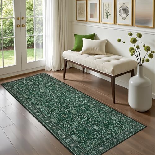 Hallway Runner Rug: 2.6x8 Kitchen Rugs for Living Room Deep Green