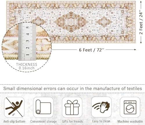 Amearea Vintage Design Runner Rugs for Living Room, 2x6 Gold Runner Rug
