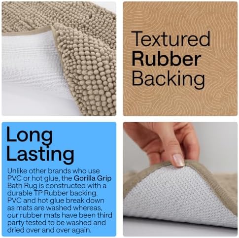GORILLA GRIP Bath Rug Mat for Bathroom, Absorbent Chenille 70x24 Gray Beige