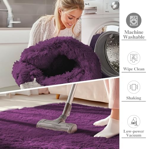 OLANLY 2x6 Machine Washable Runner Rugs for Hallway, Soft Fluffy Shaggy Bedside Rugs for Bedroom, Living Room, Indoor Floor Carpet for Kids Girls and Boys, Home Decor Aesthetic, Dark Purple