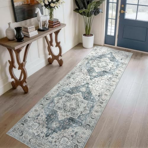 Lessymo Washable 2 x 6 Runner Rugs,Soft for Entryway Blue Grey/Beige