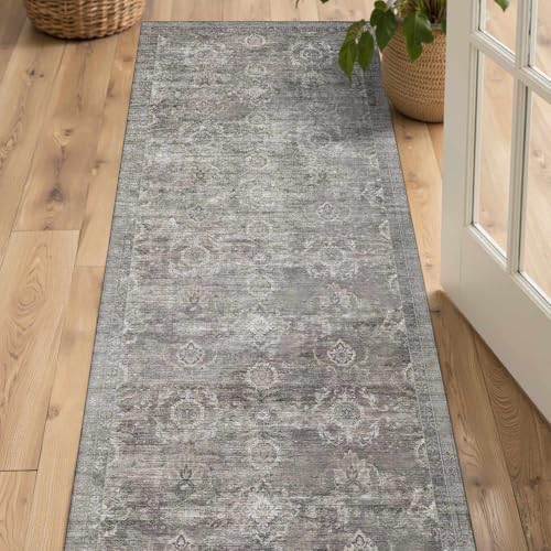 Rugxara 2x5 Washable Runner Rug for Hallway Kitchen Entryway, Taupe/Grey