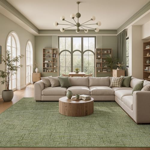 Valenrug 6x9 Area Rugs, High Low Pile Washable Rugs for Living Room, Green