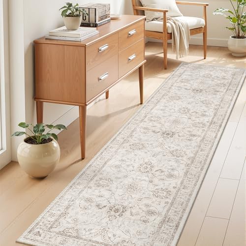 Madane Runner Rug 2x8 for Hallway, Kitchen Non-Slip Runner Rug Brown/Ivory