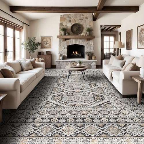 Large Area Rug 10x14 Non-slip: Washable Rug for Living Room Floor Black