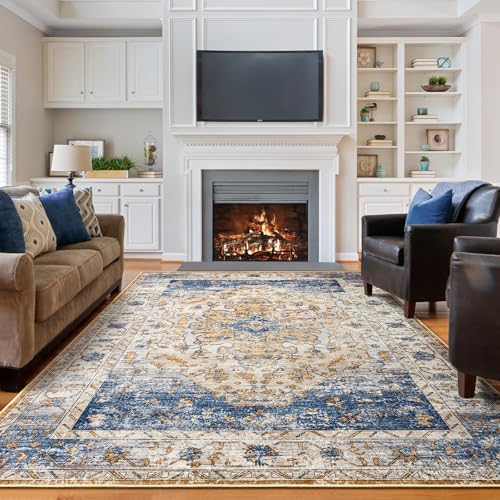 Amearea Vintage Design Area Rugs for Living Room Bedroom 4x6, Blue/Orange