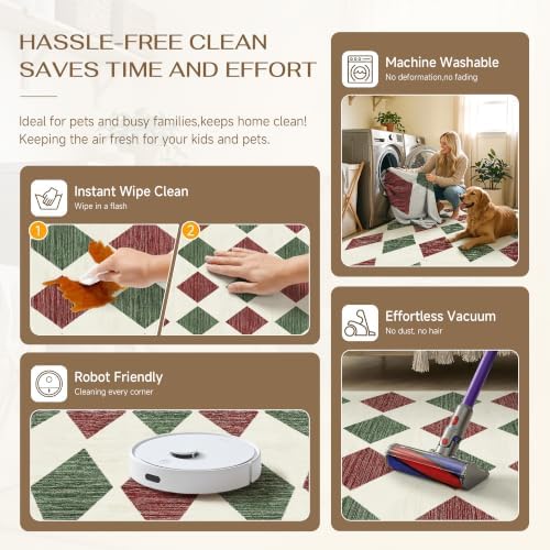 PureCozy Christmas Area Rug 3x5 for Living Room Checkered Modern Red Carpet