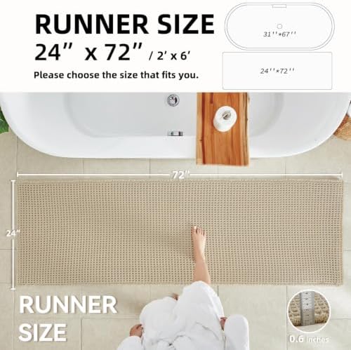 TYUU Waffle Runner Rug Bathroom, Long Boho Bath Mat, 72x24 Pale Beige