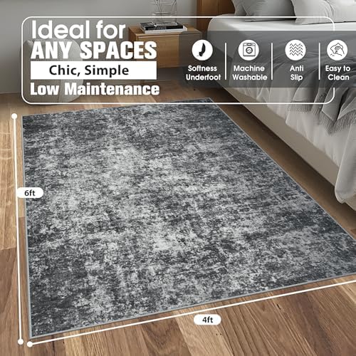 4x6 Area Rugs for Living Room Washable Bedroom Dining Room Black Grey