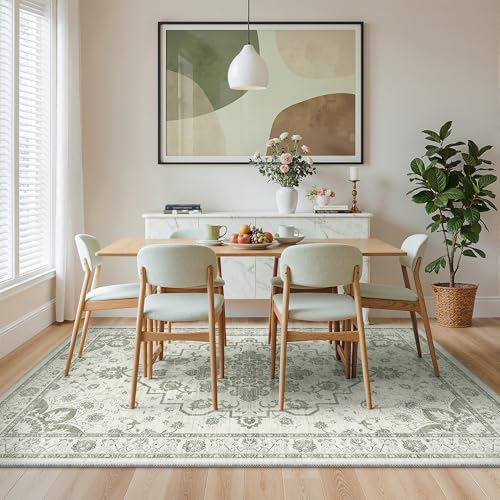 Madane 8x10 Area Rugs for Living Room, Washable Soft Rug Green/Ivory