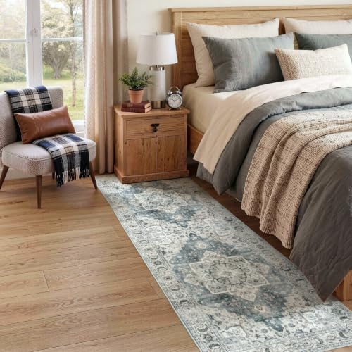 Lessymo Washable 2 x 6 Runner Rugs,Soft for Entryway Blue Grey/Beige
