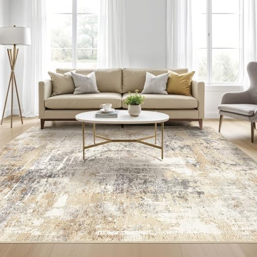LOONGRUG Square Rug 7x7 Washable Large Neutral Modern Abstract Area Rugs