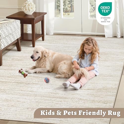 Area Rug 5x7 Living Room Rugs: Washable Modern Rug Non-Slip Soft Rugs Stain Resistant Printed Rug Indoor Carpet for Bedroom Kitchen Dining Room Nursery Home(Beige, 5'x7')