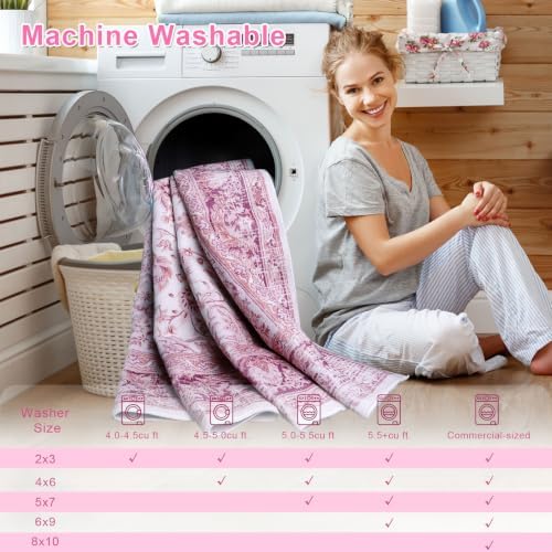 Macgace Washable Vintage Area Rug for Hallway, 2x10 Pink Runner Rugs