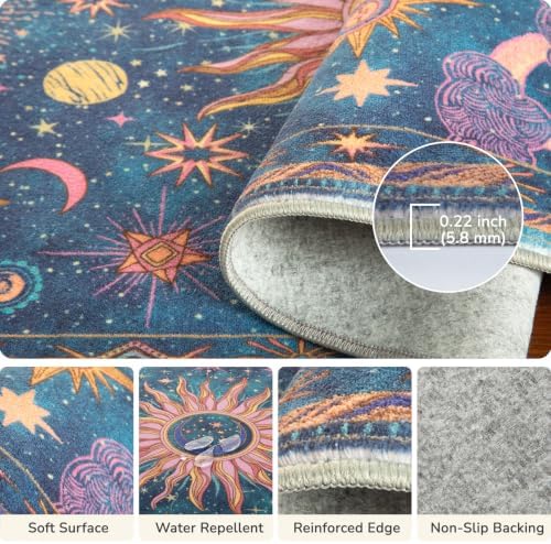 Vacuum-Friendly, 8x10 Washable Area Rug, Navy Purple Pink Teal