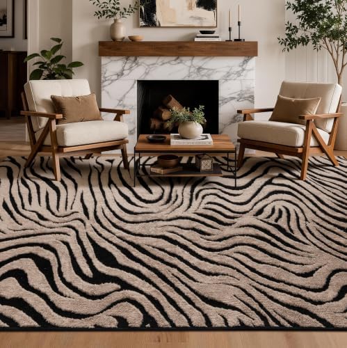 YIHOUSE Zebra Area Rugs 6x9: Taupe Abstract Washable Living Room Rug