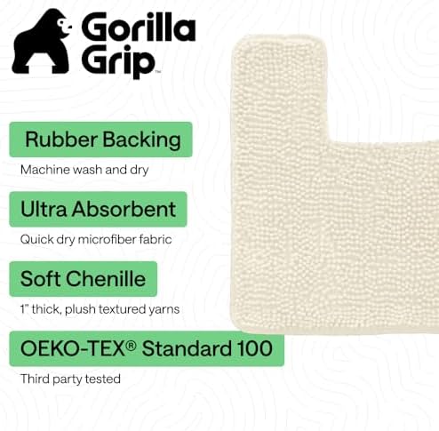 GORILLA GRIP Chenille Bath Rug Mat for Square Toilet Base, 24x19 Ivory