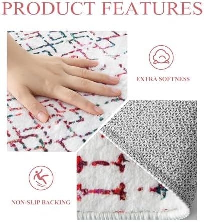 Lahome Moroccan Washable Runner Rug 2x6 Non-Slip Anti-Fatigue Kitchen Rugs and Runners Throw Soft Long Bathroom Runner, Geometric Print Distressed Floor Runners for Entryway Laundry Room Foyer Hana