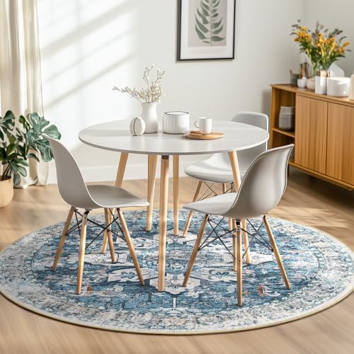 BESTSWEETIE Washable Boho Round 8ft Area Rug for Living Room, Blue Navy