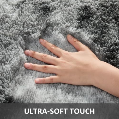 Ophanie Tie-Dyed Grey Area Rugs 6x9 for Bedroom Living Room, Light Gray Fluffy Shag Fuzzy Carpet,Plush Shaggy Rug,Indoor Carpet for Kids Boys Dorm Home Decor Aesthetic, Nursery with 99 pcs Pile fibers