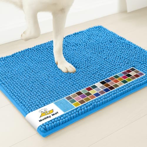Muddy Mat® | Super Water Absorbent Door Mat Indoor, Microfiber Quick Dry Chenille Entryway Rug, Slip Resistant Front Door Mat, Indoor Mats for Entryway, Machine Washable Pet Rug, Sky Blue 32" x 44"