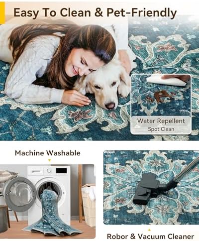 RELEANY Washable Area Rug, Runner 2'x6', Teal