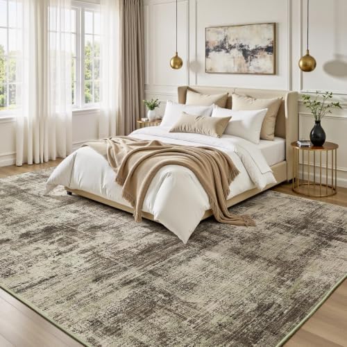 Lofus 8x10 Area Rug for Living Room, Abstract Washable Large Rugs, Brown