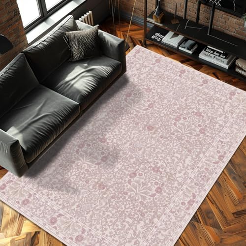 6x9 Washable Area Rugs for Living Room Soft Carpet (Pink)