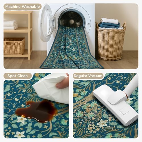 Joydeco Washable Large Area Rug 8x10, Boho Floral Rugs for Living Room Non Slip, Soft Low-Pile Botanical Forest Indoor Floor Throw Carpet for Dining Home Office Playroom