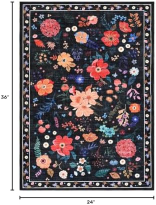 Macgace Floral Area Rug for Entryway, Washable 2x3 Black Small Rugs