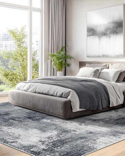 Amada Washable 9'x12' Abstract Area Rug for Living Room Grey