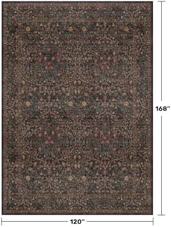 Hazo Haus Dark Brown 10x14 Area Rugs for Living Room - Extra Large Vintage Western Unique Neutral Floral, Washable Low Pile Non-Slip Soft Thin Area Rug for Dining Under Table, Bedroom Under Bed